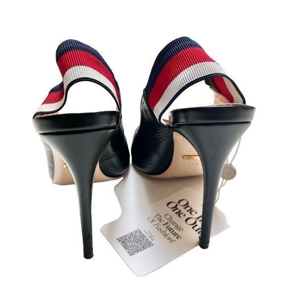 Gucci SYLVIE WEB LEATHER SLINGBACK HEELS PUMPS IN BLACK EU 38.5 EUC MSRP $795 - Picture 5 of 10